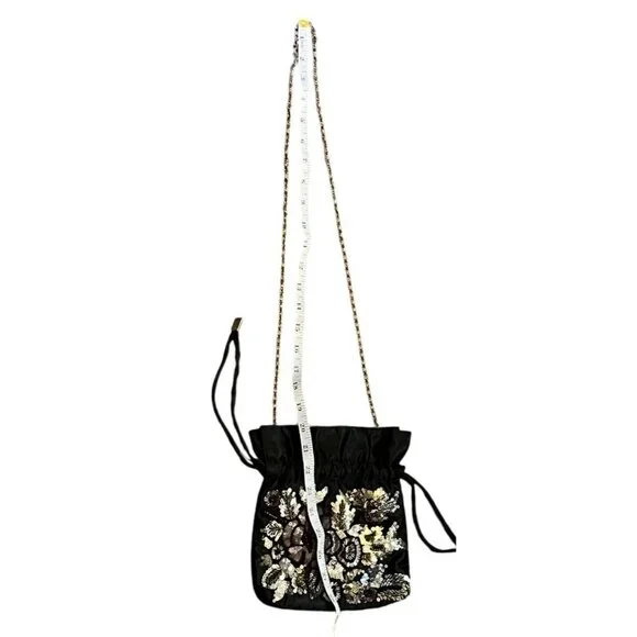 Vintage Jessica McClintock Black Floral Sequin Beaded Evening Formal Bag Purse - Picture 10 of 10